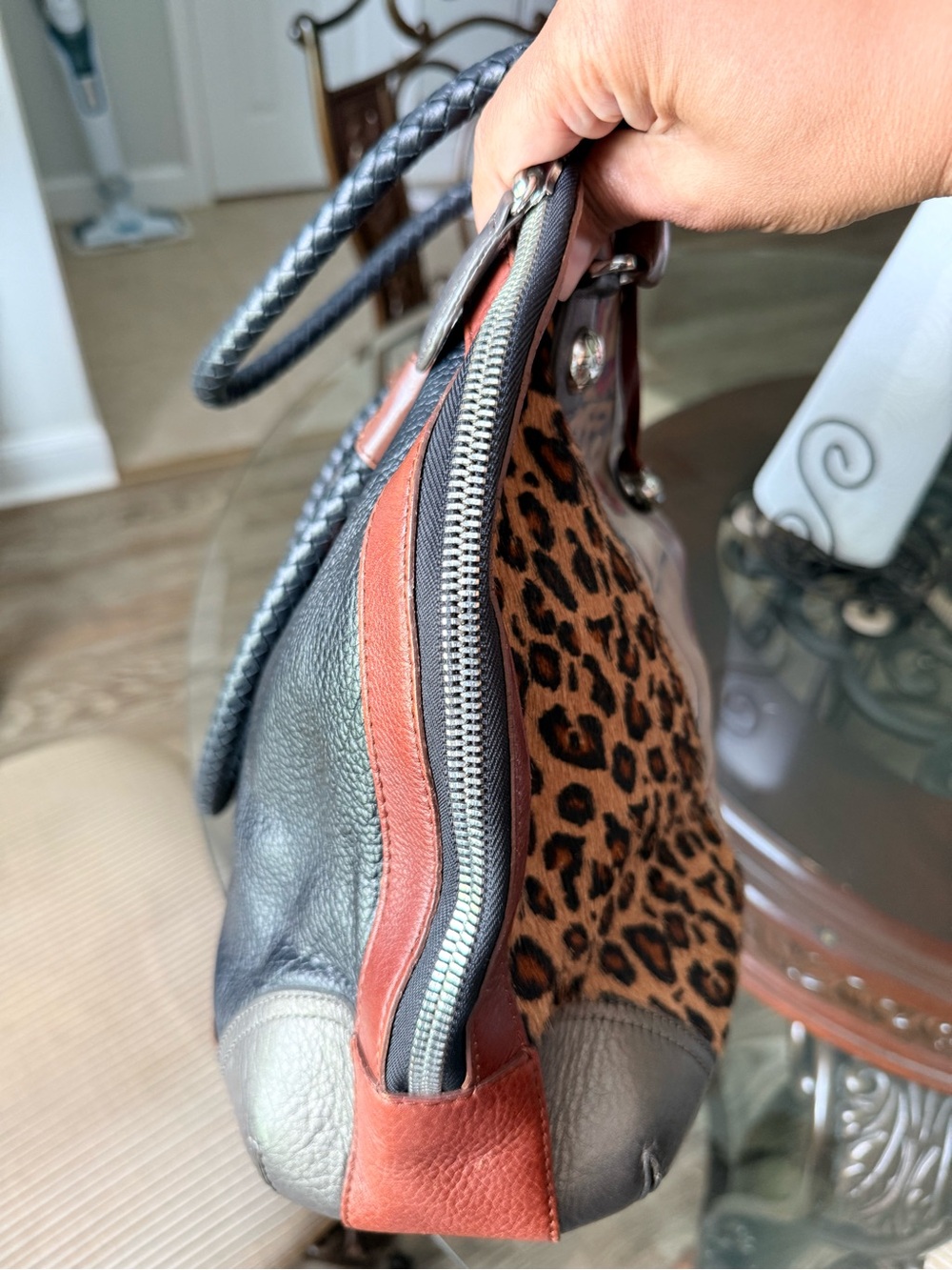 Brighton fashionista Leopard-Panel Shoulder Bag in Brown & Black - Picture 10 of 11